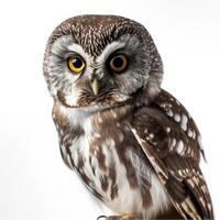 A close up of an owl with yellow eyes photo