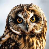 A close up of an owl with big eyes photo