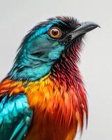 A colorful bird with bright orange and blue feathers photo