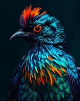 A colorful bird with bright feathers on its head photo