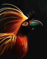 A bird with long, colorful feathers photo