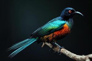 A colorful bird is sitting on a branch photo