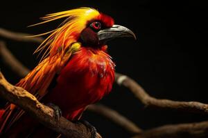 A colorful bird with a long tail sitting on a branch photo