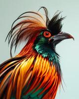 A colorful bird with long feathers on its head photo