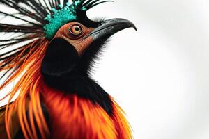 A colorful bird with a long tail and bright feathers photo