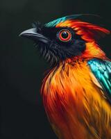 A colorful bird with bright red, green and blue feathers photo