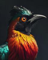 A colorful bird with bright orange and blue feathers photo
