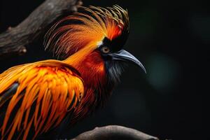 A bird with bright orange and black feathers photo