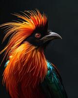 A colorful bird with long hair photo