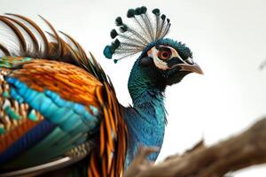 A close up of a peacock with its feathers photo