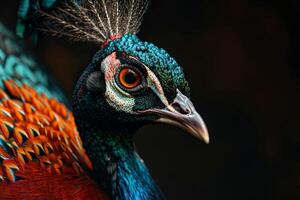 A close up of a peacock's head photo