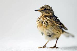 A small bird standing on a white surface photo