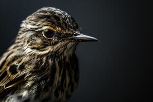 A close up of a bird with a black background photo