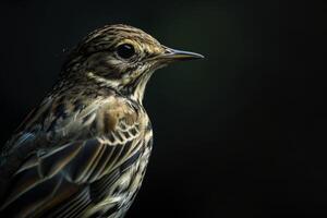 A close up of a bird with a dark background photo