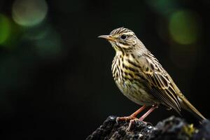 A small bird is standing on a rock photo