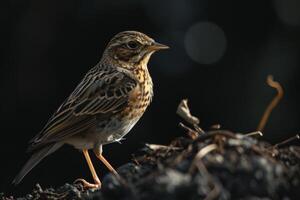 A small bird is standing on top of a rock photo