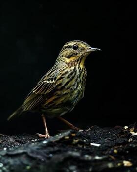 A small bird is standing on a rock photo