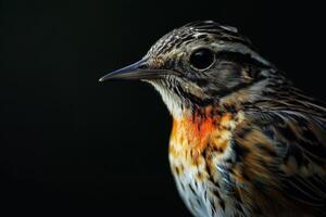 A close up of a bird with a black background photo