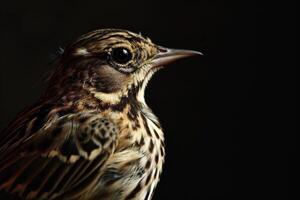 A close up of a bird with a dark background photo