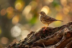 A small bird is standing on a tree branch photo