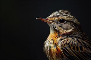 A close up of a bird with a black background photo