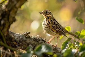 A small bird is perched on a branch photo