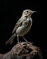 A small bird is standing on top of a log photo