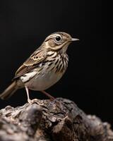 A small bird is perched on a tree branch photo