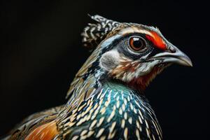 A close up of a colorful bird with a black background photo