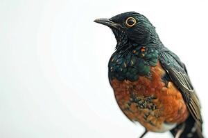 A bird with orange, black, and white feathers photo