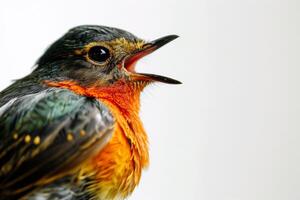 A close up of a bird with its mouth open photo