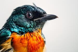 A close up of a colorful bird with wet feathers photo