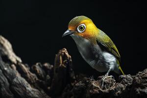 A small bird with yellow and white feathers photo