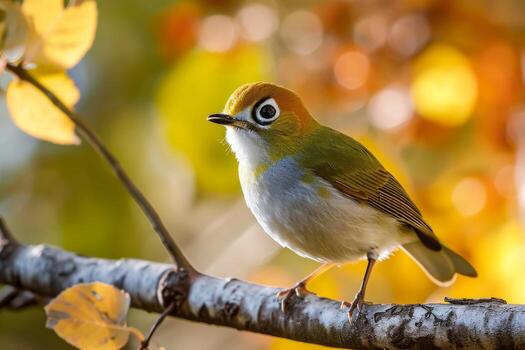 A small bird is perched on a branch photo