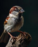 A small bird is perched on a branch photo