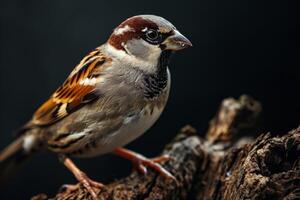 A small bird is perched on a branch photo