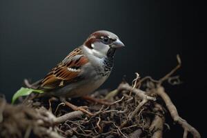 A small bird is sitting on top of a branch photo