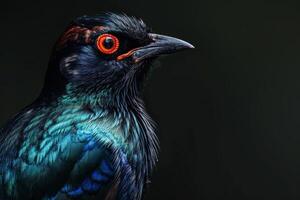 A close up of a bird with bright red eyes photo