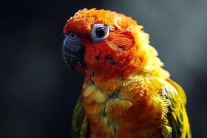 A close up of a colorful parrot photo
