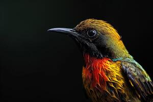 A colorful bird with a black background photo