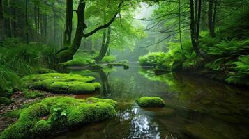 Serene Stream in a Verdant Forest photo