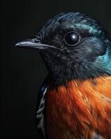 A close up of a bird with orange and black feathers photo