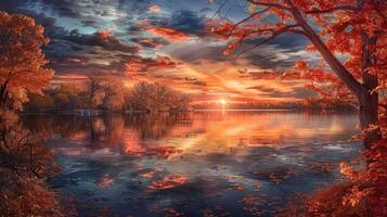 Autumn Sunset Reflected in Still Water photo