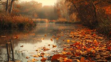 Autumnal Stream with Fallen Leaves photo