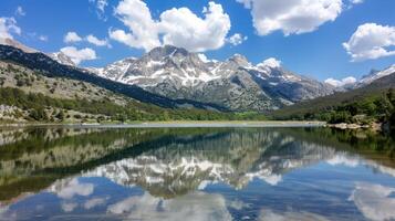Mountain Lake Reflection on a Sunny Day photo