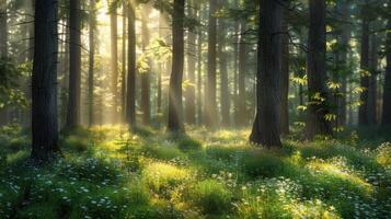 Sunlight Filtering Through the Trees in a Forest photo