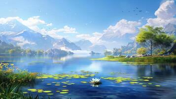 Beautiful lake near mountain photo