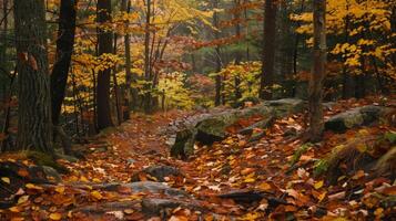 Autumn Forest Path with Fallen Leaves photo