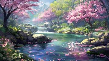 Tranquil Springtime Waterfall photo