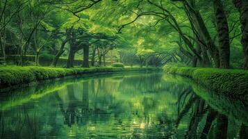 Serene Reflection in a Green Oasis photo